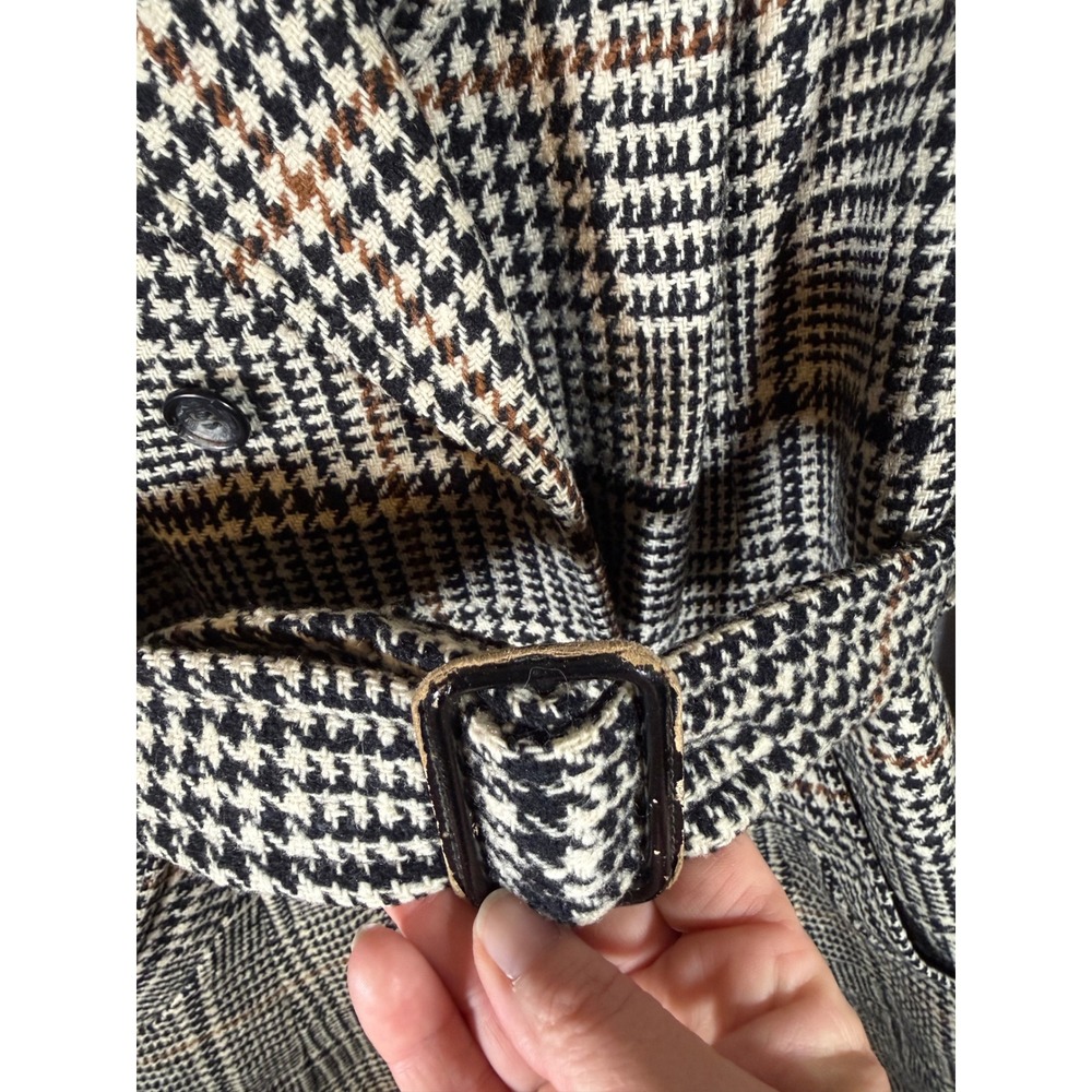 Vintage Pendleton Wool Trench Coat Houndstooth Glen Plaid Double Breasted Belted - Picture 8 of 16